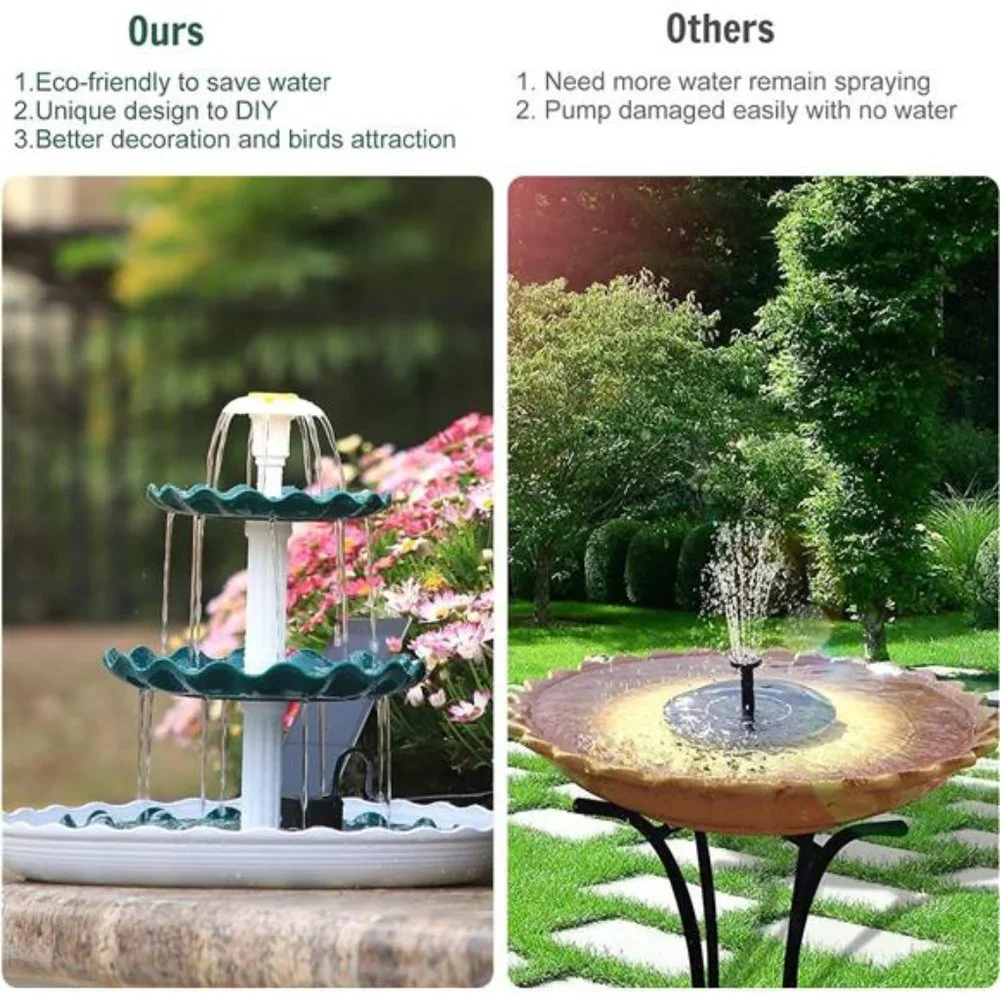 3 Tiered Bird Bath with 3.5W Solar Pump, DIY Solar Fountain Detachable